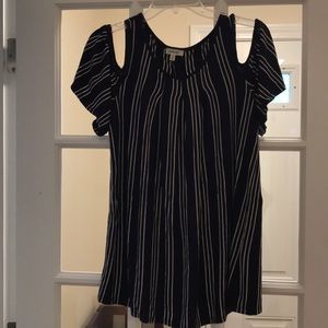 Navy & White Stripe Cold Shoulder Top